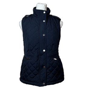 Talbots Petites Black Label Navy Blue Zip Up Fleece Lined Quilted Vest - Size P
